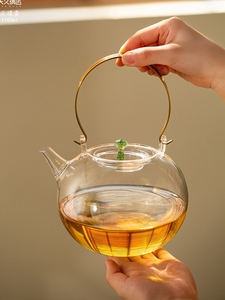 天久璃匠铜提梁玻璃烧水壶电陶炉专用大容量高硼硅耐热煮水泡茶壶