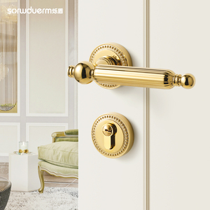 烁盾法式金色卧室门锁室内门把手磁吸静音木门锁家用分体锁具复古