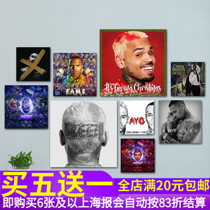 Chris Brown专辑海报 克里斯布朗嘻哈歌手音乐人墙贴纸 酒吧贴画