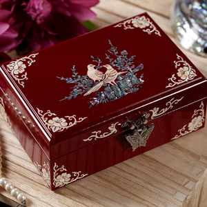 螺钿漆器饰品收纳首饰盒小实木质盒子简约复古中式情人节结婚礼物