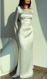 欧美时尚经典女装气质圆领喇叭长袖长款拖地连衣裙可调节长裙白色