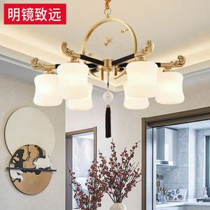明镜致远新中式全铜客厅吊灯中国风餐厅灯大气实木复古楼梯灯具6