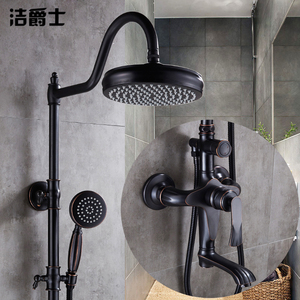 欧美式全铜黑色仿古花洒套装浴室淋浴器淋雨喷头挂墙式家用卫生间