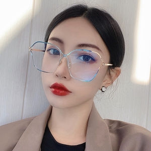 个性韩版不规则大框平光镜女圆脸素颜眼镜框防蓝光辐射近视眼镜架