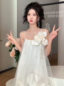 晨袍生日party小礼裙高端轻奢小众轻婚纱高级感白色吊带连衣裙女