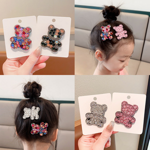 新款韩版儿童小熊发夹女童碎钻亮片发卡小女孩洋气bb夹后脑勺头饰