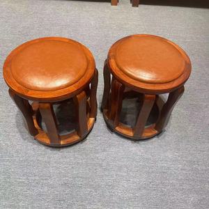 红木鼓凳圆凳刺猬紫檀新中式鼓凳茶台凳非洲花梨木圆凳子软包鼓凳