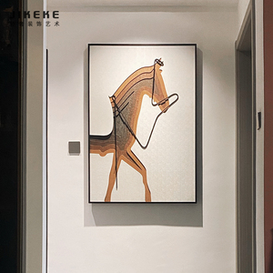 客厅沙发背景墙壁挂画轻奢入户玄关装饰画走廊大幅抽象实物立体马