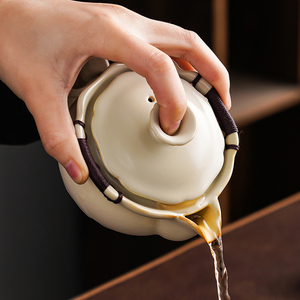 米黄汝窑盖碗单个高档茶壶手抓壶茶具带盖泡茶壶单壶泡茶杯套装