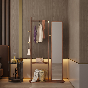 U+Home丨高级轻奢新中式实木挂衣架美式衣帽架带镜子一体式多功能