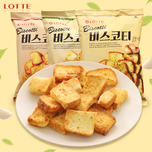 韩国进口LOTTE乐天蒜香披萨味烤面包片酥性葱香面包干零食小吃70g