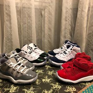 Air jordan AJ11童鞋午夜蓝酷灰变色龙复活节乔11大红芝加哥粘扣