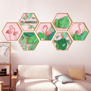 网红温馨创意3d立体火烈鸟背景墙面装饰贴纸贴画墙贴房间卧室布景