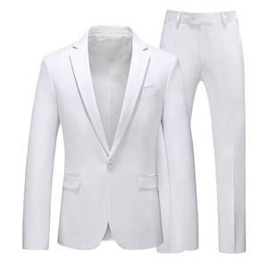 白色西装男士修身大码结婚西服两件套单粒扣口袋巾主持人外套裤子