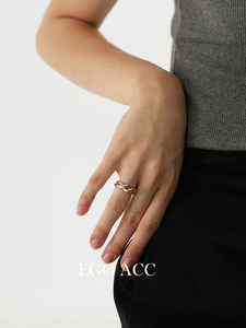 Ego Acc莫比乌斯 高级感金银拼色缠绕双指环环相扣戒指设计师戒指