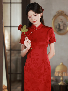 新中式复古红色旗袍新娘敬酒服改良高级感订婚结婚礼服少女连衣裙