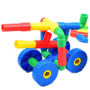 儿童水管道积木拼装水管带轮子小车男孩拼插塑料益智玩具3-6周岁