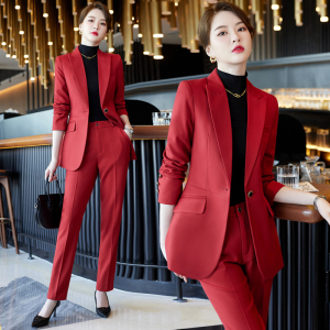 高端红色西装套装女2024新款春播音高级感正装女士职业装西服外套