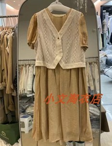 韩国法式蕾丝马甲短袖连衣裙显瘦甜美小个子显瘦两件套装夏18133