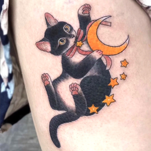黑色猫纹身贴星星月亮防水持久女个性性感遮瑕仿真纹身贴纸暗黑系