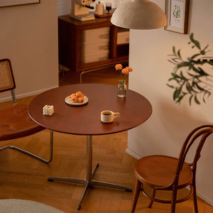【小万家具】北欧实木餐桌小户型复古简约家用圆桌不锈钢直脚桌子