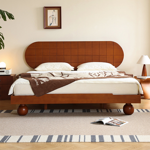 【小万家具】北欧实木床中古家具卧室一米八双人床民宿法式复古床