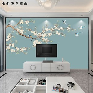 新中式竹子花鸟电视背景墙壁纸客厅卧室墙纸山水影视墙装饰3D壁画