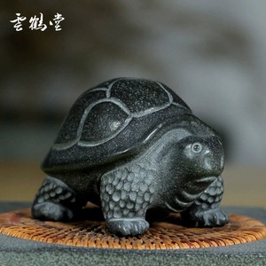 乌龟茶宠可养乌金石 精品纯手工雕刻茶玩茶盘茶桌小把件 将军龟