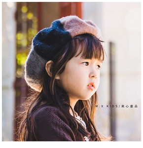 韩国宝宝帽子秋冬儿童贝雷帽女画家帽女童羊毛撞色南瓜帽造型帽潮
