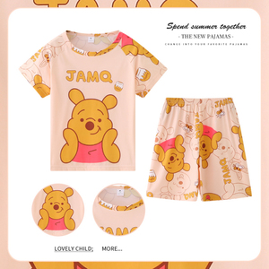 夏季维尼卡通小熊薄款家居服儿童睡衣短袖男女童宝宝空调可爱套装