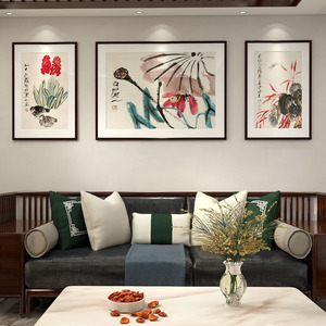 客厅装饰画三联画新中式壁画沙发背景画红木国画中国风齐白石挂画