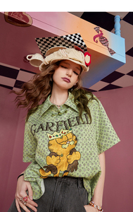 【加菲猫联名】妖精的老花新中式短袖衬衫夏季薄款设计感上衣