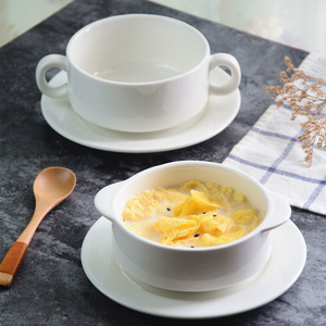 陶瓷双耳汤碗烤碗蒸蛋碗创意汤杯儿童早餐沙拉布丁甜品碗双耳汤盅