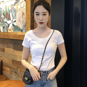 白色t恤女短袖韩版夏季新款纯棉修身显瘦体恤纯色紧身打底衫上衣