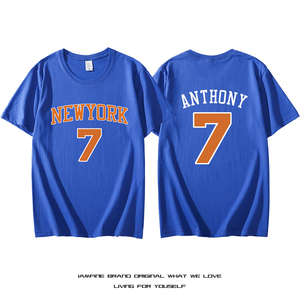 纽约尼克斯卡梅隆安东尼7号短袖T恤小甜瓜纯棉篮球运动训练衣服夏