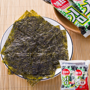 韩国紫菜海飘海牌海苔原味鱿鱼芥末番茄16g包进口儿童零食烤海苔