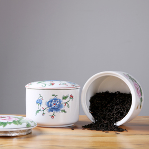 万瓷朝宗牡丹直罐白瓷储茶罐五彩小茶叶罐茶仓醒茶罐存茶罐储蓄罐