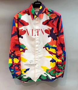 Valentino/华伦天奴 2021春夏 白色迷彩logo字母印花男士衬衫代购