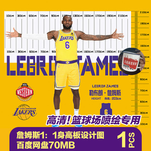 NBA球星詹姆斯JAMES设计图纸高清喷绘篮球馆海报身高臂展测量墙画