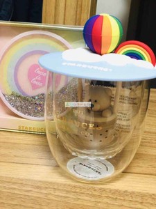 starbucks/星巴克 2019新年彩虹气球玻璃杯小熊茶漏杯盖 流沙杯垫