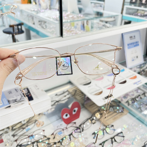 奥雷克纯钛29326近视眼镜架潮框超轻气质优雅女眼镜框时尚带链子