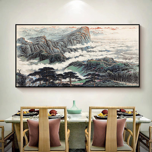 新中式万里长城手绘油画水墨风山水风景客厅装饰画办公室大气挂画
