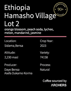 Ethiopia Hamasho Village Lot2阿联酋射手公司 咖啡豆150g