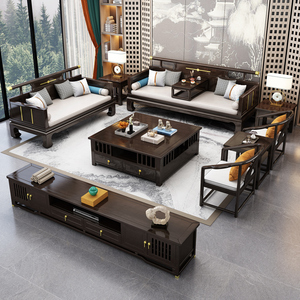 新中式木制沙发中式古典客厅三人位太师椅组合大户型实木冬夏两用