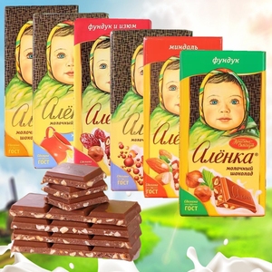 俄罗斯原装进口大头娃娃爱莲巧巧克力纯可可脂榛子杏仁牛奶原味