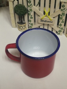 搪瓷非陶瓷幼儿园家用杯子把手杯茶杯红色水杯儿童可用（8cm）
