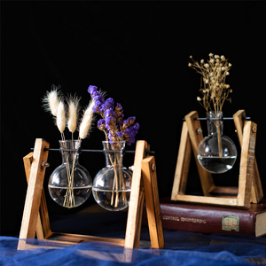 JK慕空间 创意玻璃木架灯泡个性水培插花花瓶 咖啡厅书桌桌面摆件