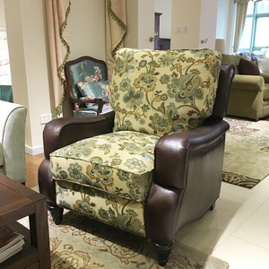 圣奇尼美式皮革客厅摇椅单人皮布结合沙发真皮功能躺椅懒人老虎椅