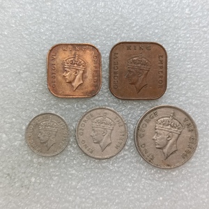 满6件不同包邮 英属马来亚乔治六世2铜3镍硬币5枚套币 大小版1分