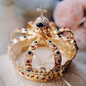 欧式复古巴洛克整圈圆形皇冠头饰新娘婚礼蛋糕宫廷国王王后王冠金